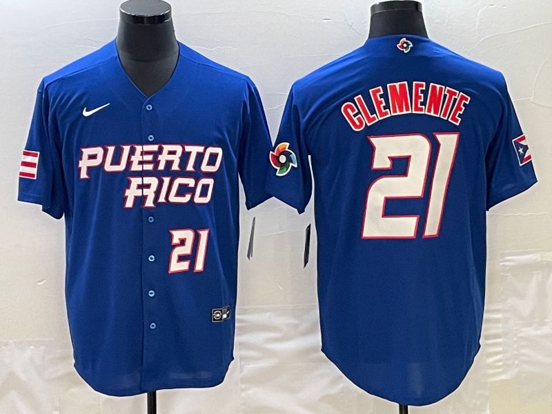 Men 2023 World Cub Puerto Rico 21 Clemente Blue Nike MLB Jersey5